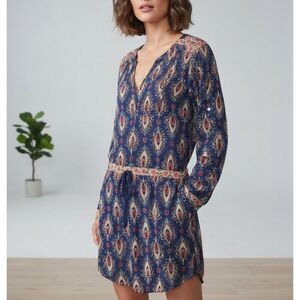 Anthropologie En Elly Blue Paisley Boho Shift Dress Size S Long Sleeve